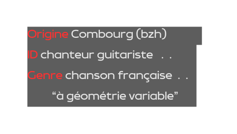 Origine Combourg bzh ID chanteur guitariste Genre chanson française à géométrie variable